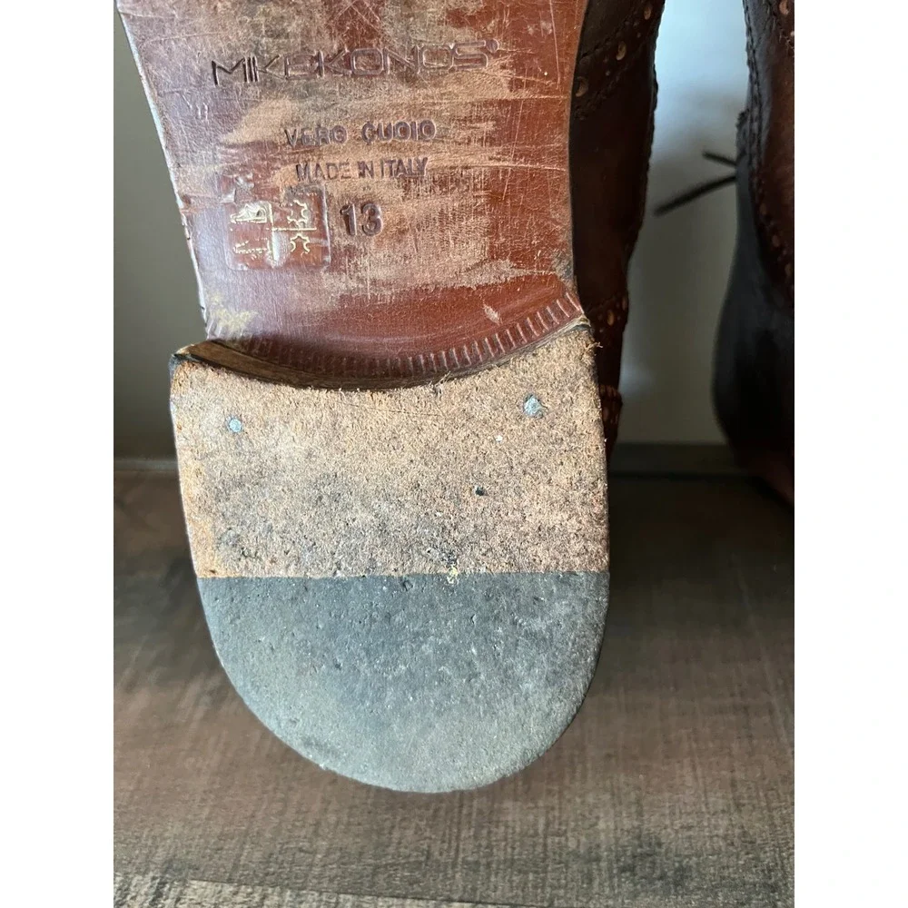 Mikekonos Mens 13 Brown Leather Wingtip Brogue Ankle Boots Made in Italy